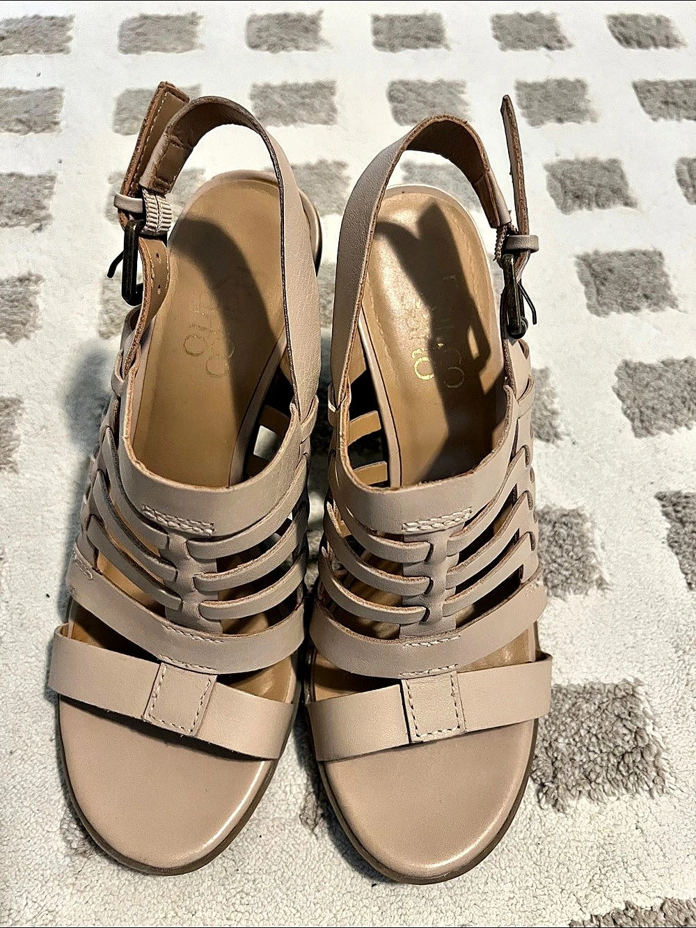 Franco Sarto Woven Cage Heeled Sandals Beige